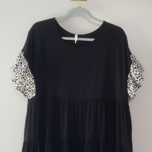 Beeson River Tiered Dress XL Extra Large Black White Animal Print Ruffle Comfy - Picture 2 of 13